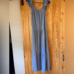 Ninety Sky Blue Ruffle Strap Maxi Dress